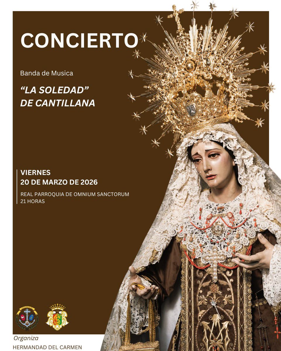 Ya empieza a sonar a Miércoles Santo…

Este viernes 20 de marzo, a las 21 horas, concierto de la Banda de Música “La Soledad” de Cantillana en la Real Parroquia de Omnium Sanctorum. ( <a href="/BandaCantillana/">La Soledad de Cantillana</a> ) 

#SomosElCarmen