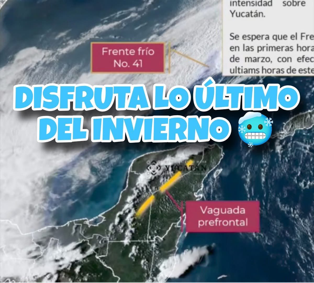 FlorCastilloYuc's tweet photo. 🌬️❄️ ¡A sacar el suéter en Yucatán!

El Frente Frío No. 41 estará dejando ambiente fresco a frío en el estado, con efectos que se extenderán hasta el amanecer del viernes. Se esperan lluvias de martes a miércoles, siendo el martes el día más intenso, habrá evento “Norte”. https://t.co/vR6nFgPpMv