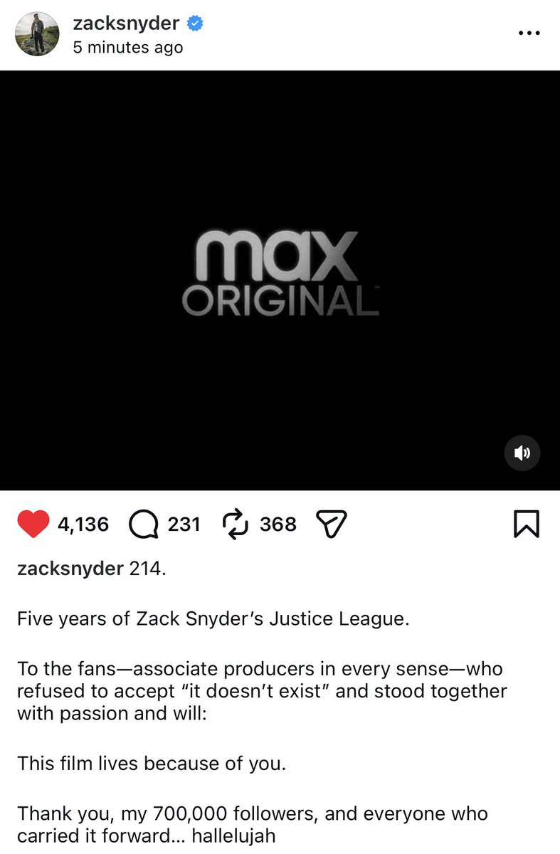 Zack’s latest post 😉 
#SnyderVerseOnParamount 
#RestoreTheSnyderVerse