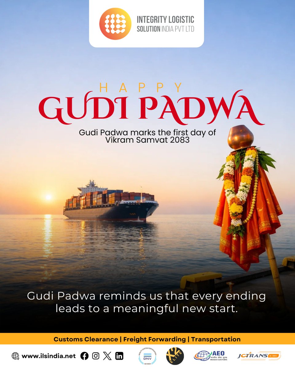 ILSIndiaLog's tweet photo. Wishing you a joyful Gudi Padwa filled with success, positivity, and good health. 🌸🙏

#gudipadva #gudipadva2026 #padova #ugadispecial #ugadi #Ugadi2026 #ilsindia #IntegrityLogistics https://t.co/1LzXUD7MOL
