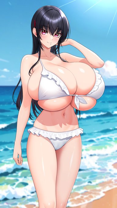 またまたビキニ落書き 清楚な白フリルビキニ