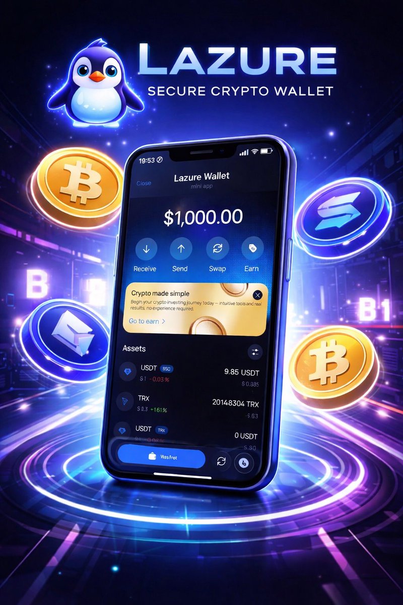 LazureDigital's tweet photo. LAZURE Wallet 🐧

Simple. Secure. Built for everyday crypto use.

Send, receive, swap &amp; earn — all in one place.

Get started !!!!

#Web3 #Crypto https://t.co/asLQzardTX