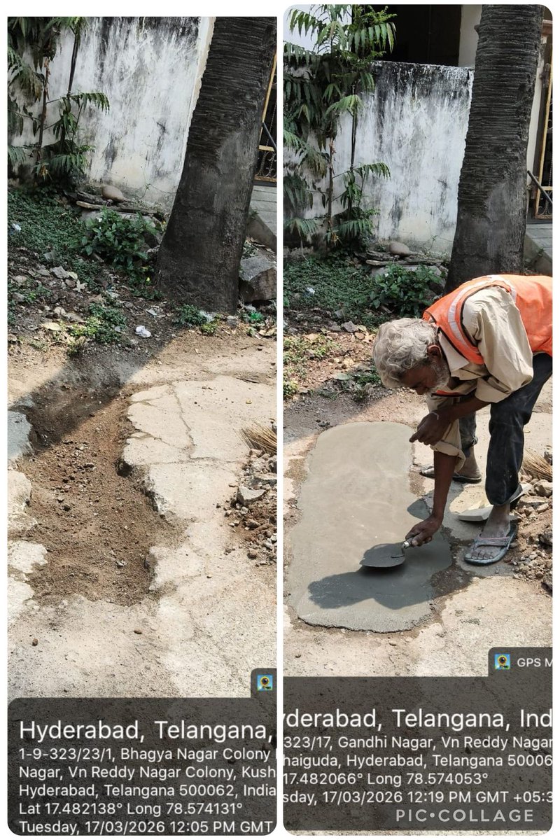 ZC_Uppal's tweet photo. Engineering maintenance Wing have attended CC Road patches in VN Reddy Nagar, Kushaiguda of Kapra Circle to ensure smooth running of vehicles &amp; improved road safety.
#MMC #EngineeringWorks #PatchWorks #PublicSafety
@TelanganaCMO @MCMalkajgiri @PrlsecyMAUD https://t.co/ICQMmFa1fs