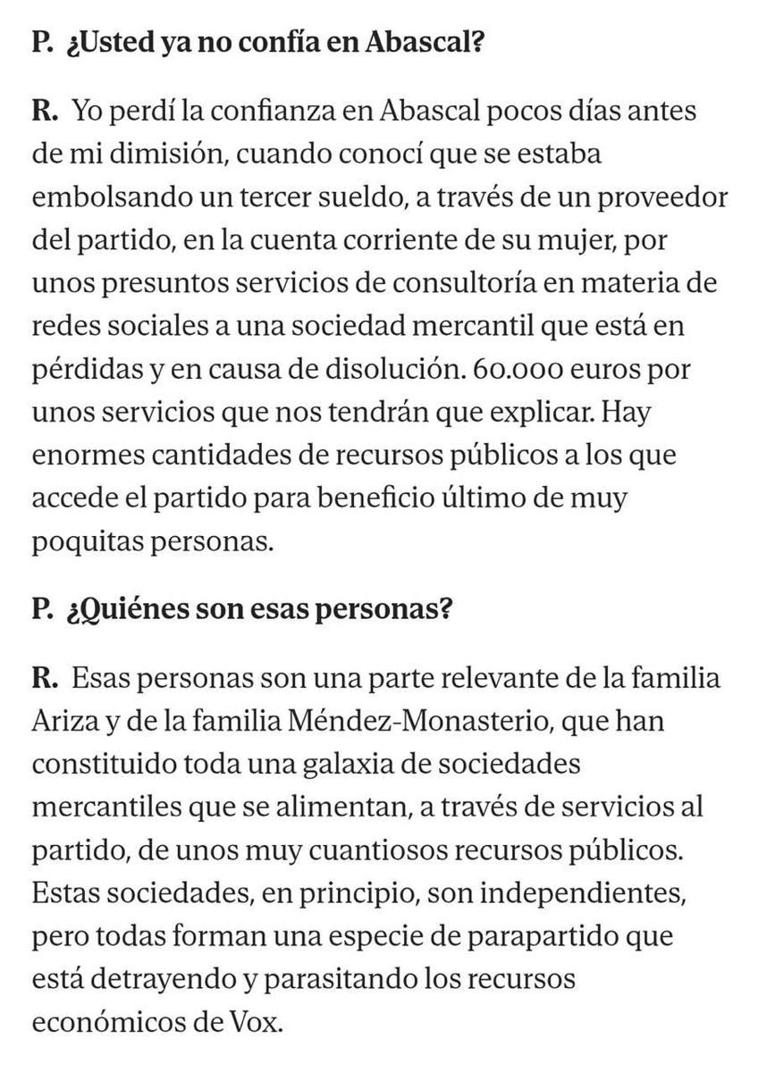 JulianMaciasT's tweet photo. Rajada guapa de Juan García-Gallardo sobre Abascal en El Mundo donde señala que perdió la confianza en él cuando conoció un tercer sueldo a través de su esposa, 60.000 euros al año de la "galaxia de sociedades" de Ariza y Méndez Monasterio que sustraen el dinero de VOX. https://t.co/Rpest2eKzE