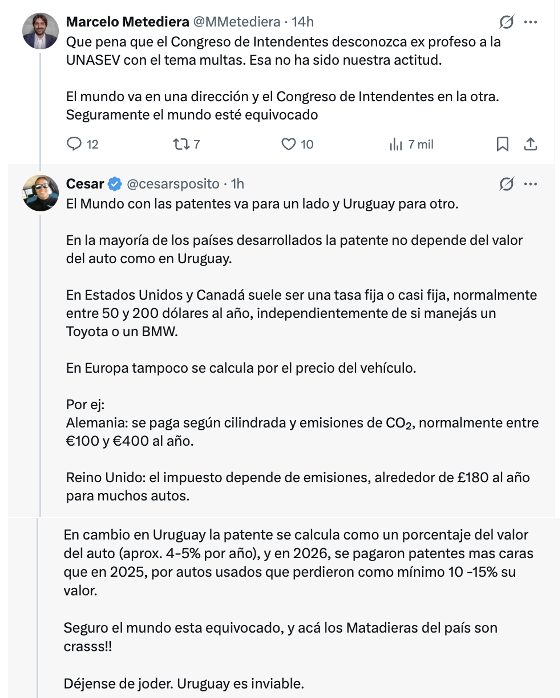Ayer Marcelo Metediera escribió en X que “el mundo va en una dirección y el Congreso de Intendentes en otra”, e irónicamente remató: “seguramente el mundo esté equivocado.”

No me aguanté y le respondí ahí mismo, porque en lo que sin duda Uruguay va a contrapelo del mundo es en