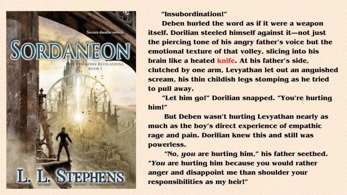 triempery's tweet image. It's Book Quote Wednesday and the word is KNIFE.

Knives appear often in the Triempery series... sharp, pointed, edged. The knife in this snip is a metaphor; it delivers emotional pain. 

Also, Dorilian's dad will not win Father of the Year.
#bookqw #WritingCommunity