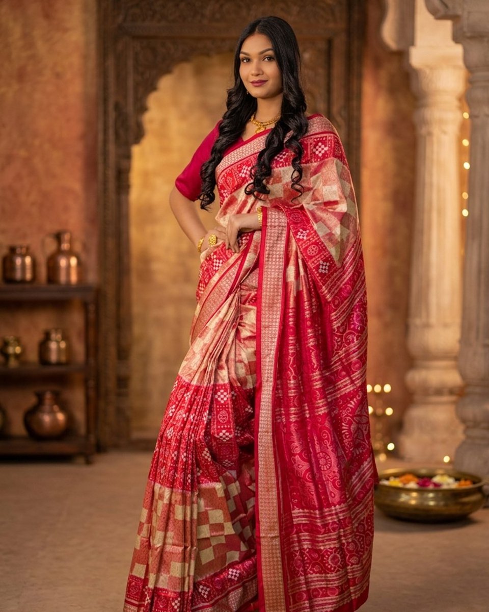 bandhakala's tweet photo. This Double Bandha silk saree in iconic 𝐏𝐚𝐬𝐚𝐩𝐚𝐥𝐥𝐢 𝐝𝐞𝐬𝐢𝐠𝐧♟️ reflects precision, symmetry, and the rich legacy of Sambalpuri craftsmanship.

📞 For any queries : 𝟏𝟖𝟎𝟎 𝟖𝟖𝟗 𝟖𝟎𝟏𝟖

#DoubleBandha #Pasapalli #SambalpuriSilk #HandloomLuxury #ArundhatiBandhakala https://t.co/oK3H8u2KCk