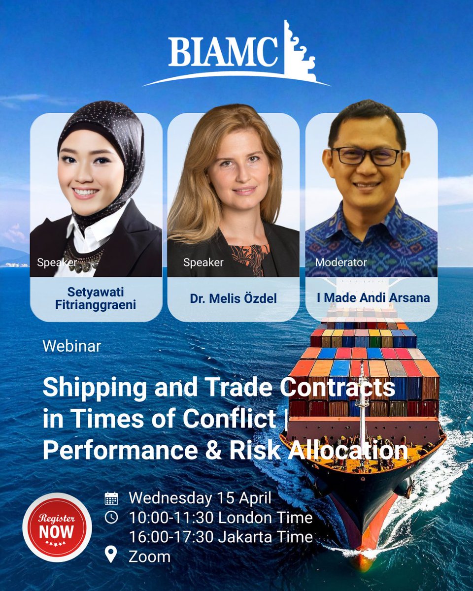 Geopolitical tensions are no longer distant risks — they are actively reshaping shipping routes, trade flows, and contractual performance.

BIAMC presents a webinar
"Shipping and Trade Contracts in Times of Conflict: Performance and Risk Allocation” 

form.jotform.com/biamc/Registra…