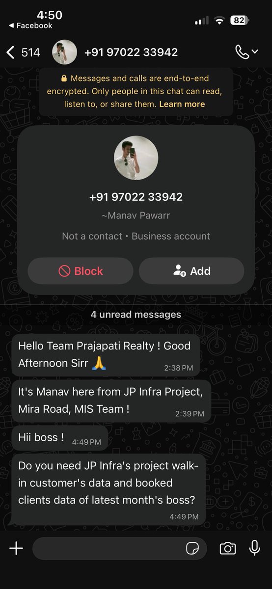 Manish96Tweet's tweet photo. A serious concern in the real estate industry.
Someone claiming to be from a developer’s MIS team approached me offering to sell walk-in and booked client data of channel partners.

Requesting @jpinfraofficial and @GodrejProp to investigate if someone is misusing company access https://t.co/Om0x9B5VkP
