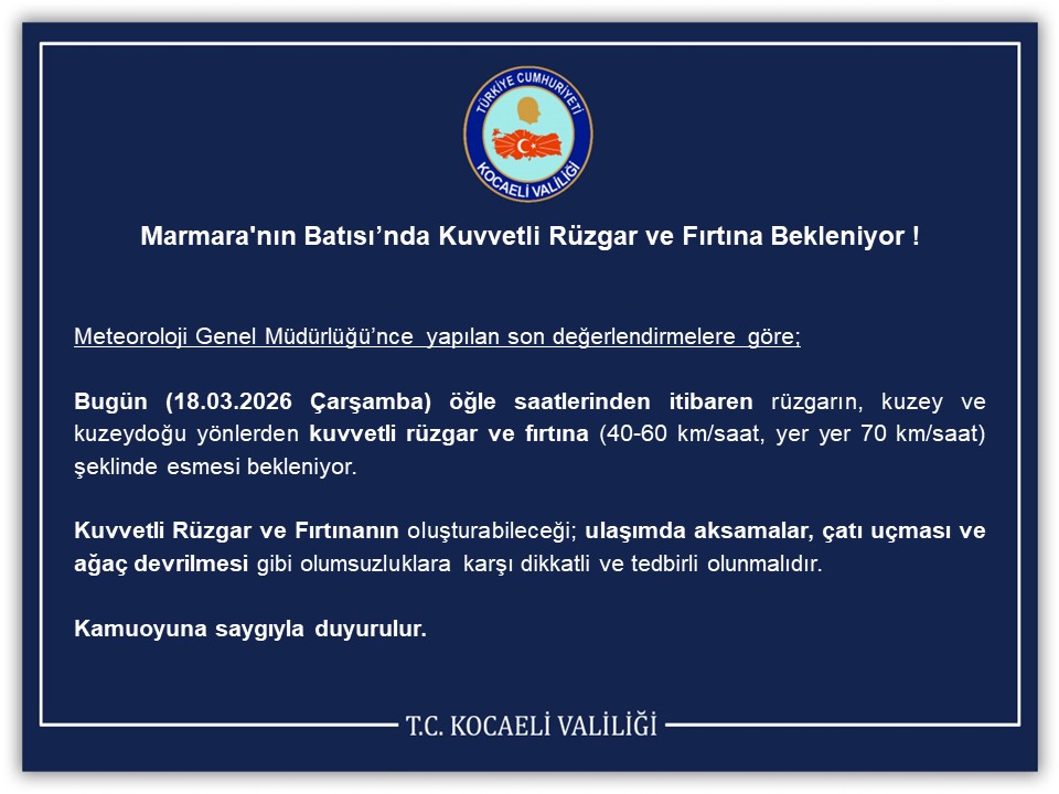 Marmara'nın Batısı’nda Kuvvetli Rüzgar ve Fırtına Bekleniyor!
⬇️
kocaeli.gov.tr/marmaranin-bat…
