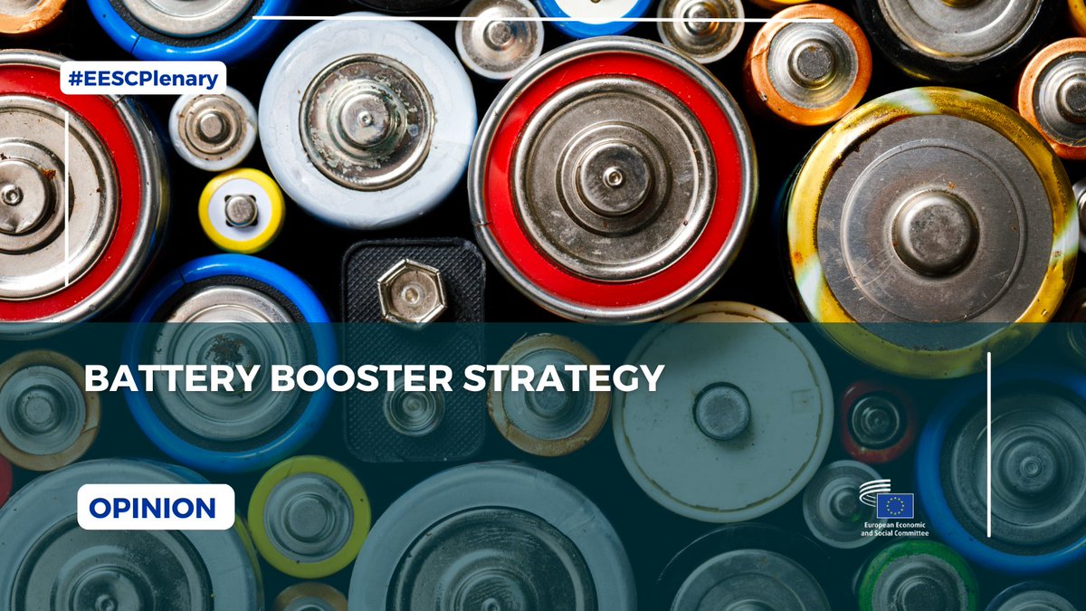 EU_EESC's tweet photo. To strengthen Europe’s battery ecosystem, we call for:

🔋 investment &amp; innovation across the value chain; 
🔋 support for alternative technologies such as sodium-ion; 
🔋 strong safety, sustainability &amp; employment standards.

More: https://t.co/MvAM3JVykZ

#Batteries #EUIndustry https://t.co/EVWslab3Ej