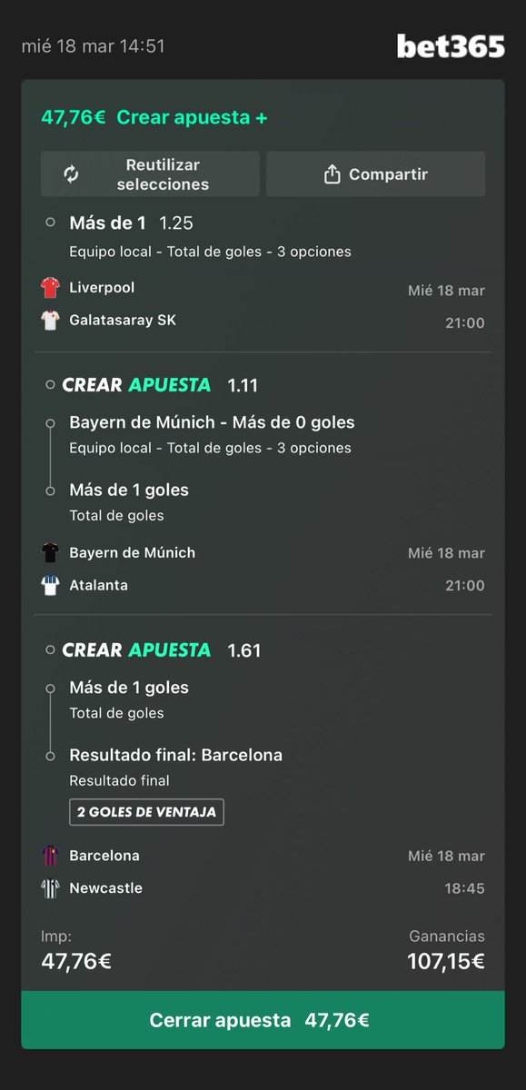 antibetss's tweet photo. ¡ VAMOS !

🇪🇸 Más 1.5 Goles y Barça marca
🏴󠁧󠁢󠁥󠁮󠁧󠁿 Más 1.5 Goles Liverpool 
🇩🇪 Más 1.5 Goles y Bayern marca https://t.co/BPyDLAxw8l