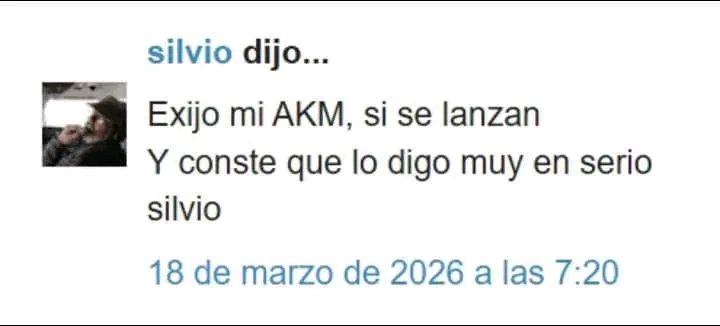 «Yo me muero como vivi»

Yo también quiero mi AKM, que vengan que se van a encontrar un pueblo con una dignidad inmensa, y de un valor extraordinario.
#CubaEstáFirme
#CubaVencerá

<a href="/BrunoRguezP/">Bruno Rodríguez P</a> <a href="/centrofidel/">Centro Fidel Castro Ruz</a> <a href="/IvanCepedaCast/">Iván Cepeda Castro</a> <a href="/IvanCepedaCast/">Iván Cepeda Castro</a> <a href="/LuisMorlote/">Luis Morlote Rivas</a> <a href="/QueipoRuiz/">Joel Queipo Ruíz</a> <a href="/ErnestoSV8/">Ernesto Santiesteban Velázquez</a>