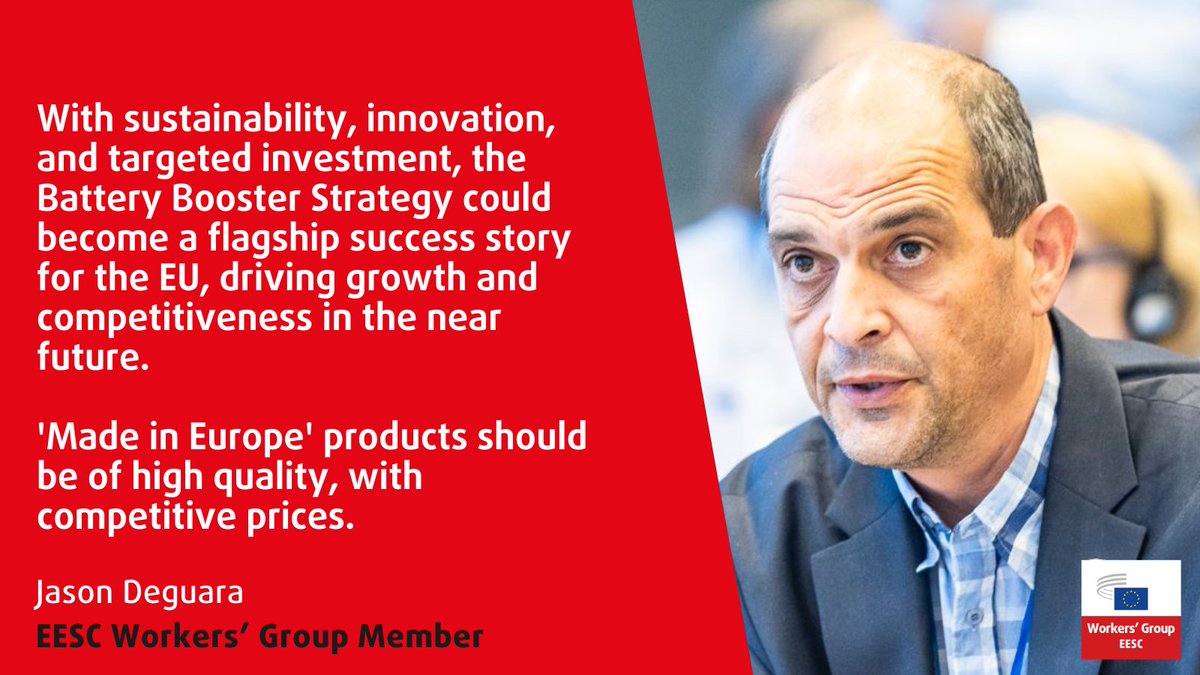 WorkersEESC's tweet photo. The #EESCplenary has adopted the @CCMI_EESC opinion “Battery Booster Strategy” led by rapporteur Jason Deguara and Marco Mensink.

Read more: https://t.co/elTwfEoCGz https://t.co/KzXOZlBPnz