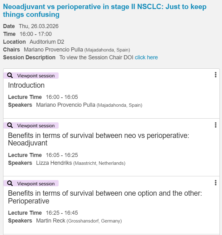 HHorinouchi's tweet photo. ๐ #ELCC26 @myESMO ๐ฉ๐ฐ
๐ฅNeoadjuvant vs perioperative in stage II NSCLC: Just to keep things confusing
โ๏ธ #Neoadjuvant vs. #Perioperative
๐๏ธChair: Dr. Mariano Provencio Pulla
@OncoAlert @Larvol #LCSM https://t.co/MMvUbUBTZ7