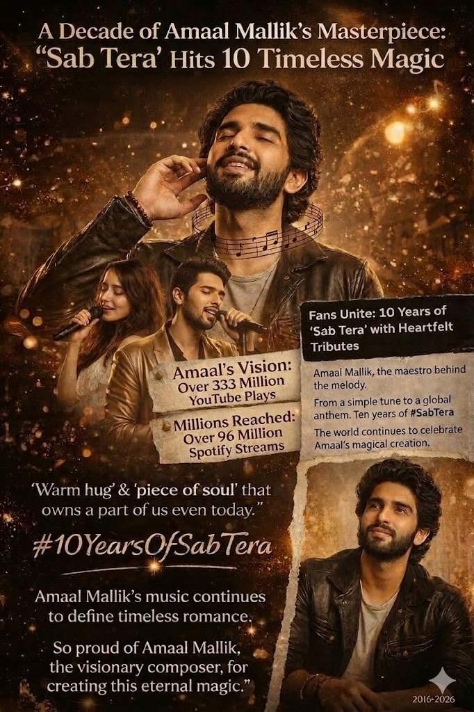 HellyR7211's tweet photo. Celebrating 10 years of this melody, this magic and this moment - #SabTera ❤️

In an era of vulgarity masked as commercial music, Bollywood badly needs composers like 
@AmaalMallik whose melodic sense touches the soul❤️

#AmaalMallik #Amaalians #10YearsOfSabTera https://t.co/ua1tmKIsny
