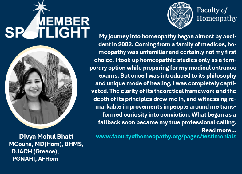 fohhomeopathy's tweet image. “The Accidental Homeopath” sounds like an interesting title for a book and this week’s Member in the Spotlight, Divya Bhatt, had an interesting almost accidental route into her homeopathy career. Read more: facultyofhomeopathy.org/pages/testimon… #homeopathy #homeopathyworks