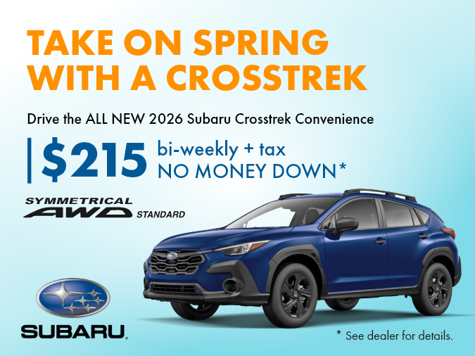 Fox_Subaru's tweet photo. Be ready for whatever road conditions come your way for just $215 Bi-Weekly, $0 Down!

Learn more about the 2026 Subaru Crosstrek Convenience, and book a test drive: https://t.co/Amk97nI28O https://t.co/w0J640Rfc8