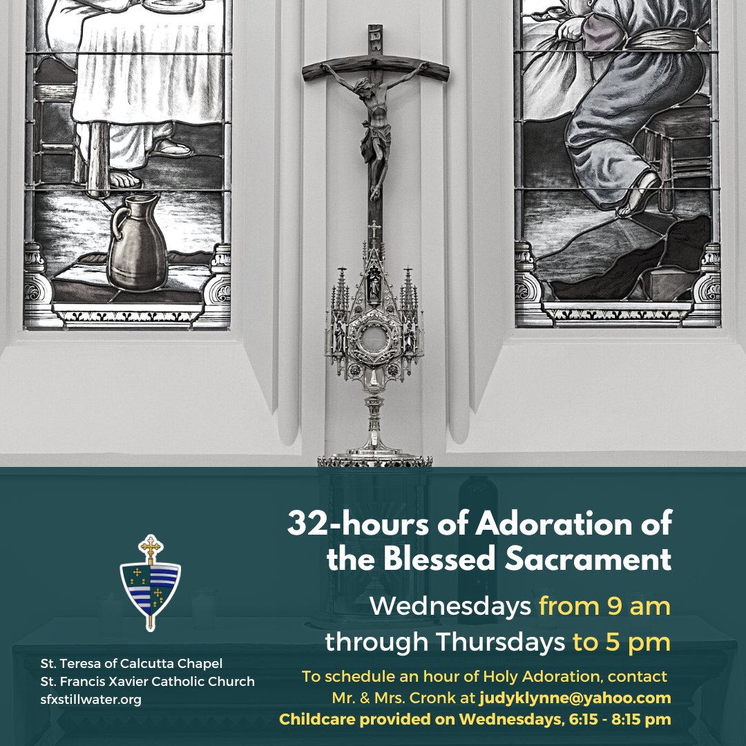 Tomorrow we celebrate the Solemnity of St. Joseph. In Adoration, we imitate St. Joseph: quiet, faithful, and near to Jesus.

Come before the exposed Blessed Sacrament in the St. Teresa Chapel through Thursday, March 19th, at 5:00 pm.