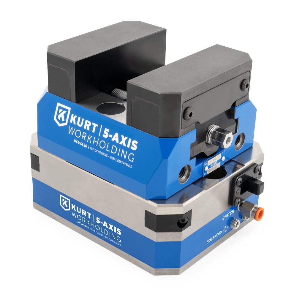 KurtMfg's tweet image. Introducing Kurt's latest vise series: Kurt PFW multi-axis vises feature quick-change jaws, zero-point 96 mm pull stud mounting, and superior clamping force. Perfect for use with our new air-powered base. Schedule a demo today: bit.ly/4rylaVC #PrecisionMachining