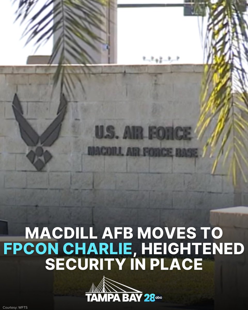 MacDill Air Force Base in Tampa is now at Force Protection Condition (FPCON) Charlie, the second highest of five security levels on the FPCON system, according to a Facebook post from the base.