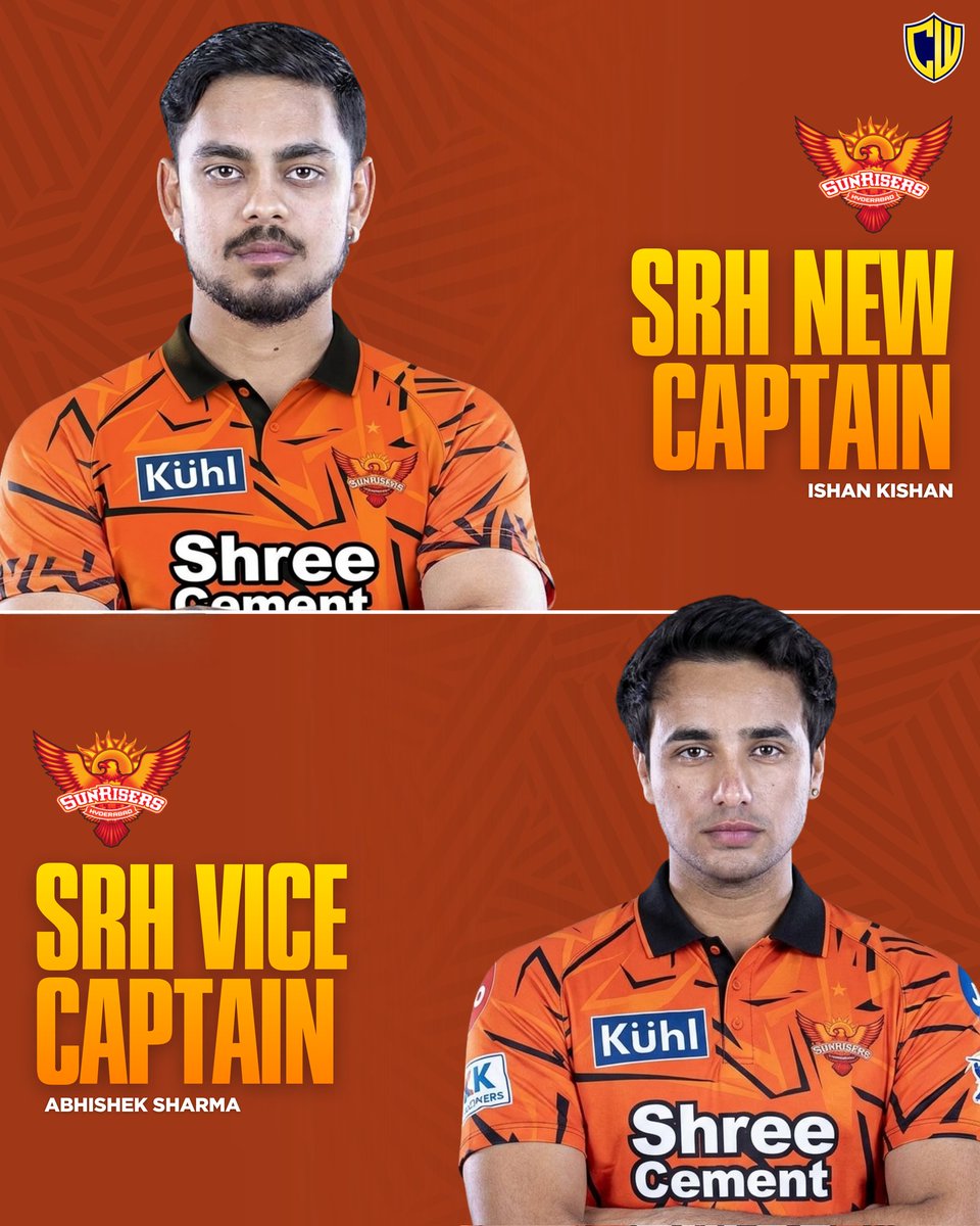 crickwik's tweet photo. 🚨 A New Leadership Chapter Begins For SRH At The Start Of IPL 2026 🧡

Ishan Kishan Takes Charge As Captain, With Abhishek Sharma Stepping In As Vice-Captain. 🔥🦅

Pat Cummins Is Set To Miss The Opening Few Matches.

#ishankishan #AbhishekSharma 
#srh #ipl2026 #PatCummins https://t.co/od4vImR4d5