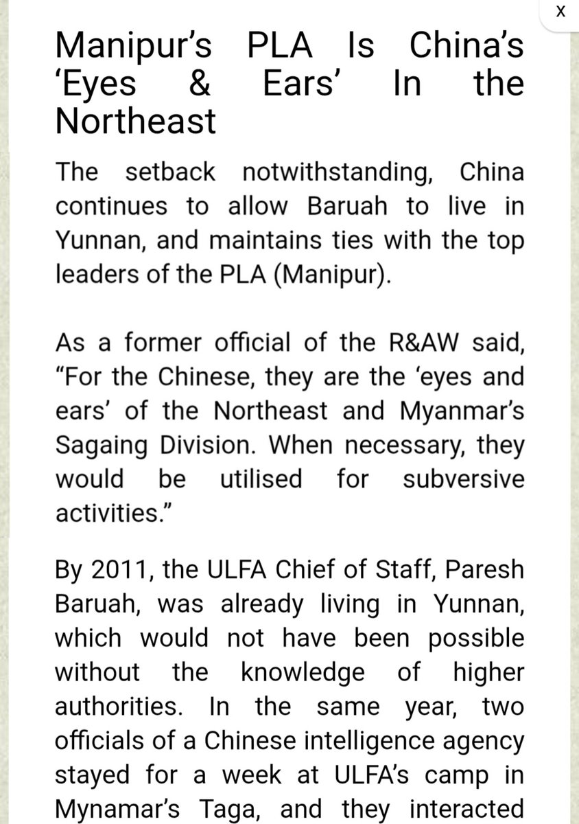 JShakurB's tweet photo. "For the Chinese, Manipur's PLA is China's Eyes and Ears of India's Northeast and Myanmar's Sagaing division. When necessary, they (PLA) would be utilised for subversive activities agaisnt India," according to R&amp;AW official.
⛔️Indian Defence News.
@RTArnabOfficial @republic https://t.co/jy71ysLnvj