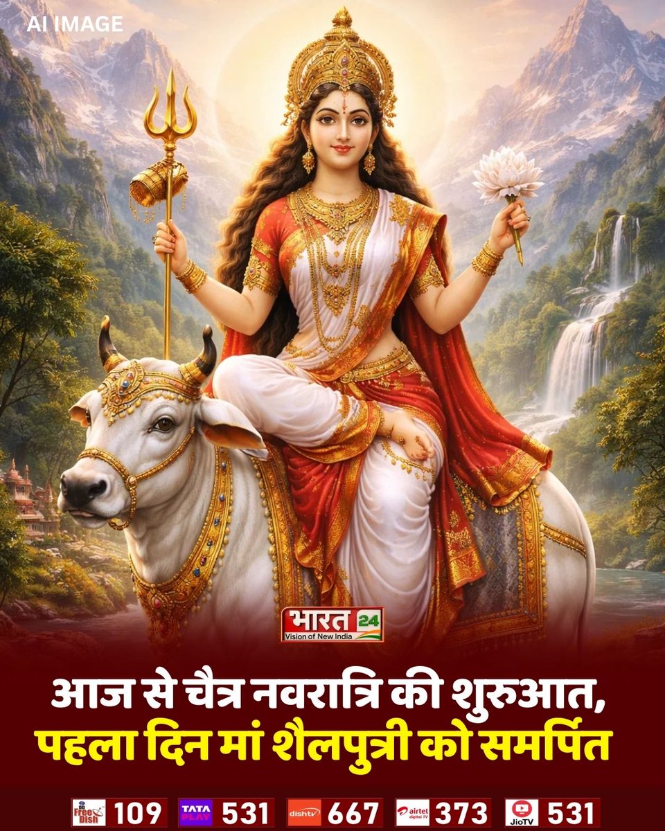 Bharat24Liv's tweet photo. आज से चैत्र नवरात्रि की शुरुआत, पहला दिन मां शैलपुत्री को समर्पित
#shailputri #ChaitraNavratri #MaaDurga #NavratriDates #DivineArrival #NavratriVrat #9DaysOfNavratri #FestiveSeason #bharat24digital https://t.co/NhdEYwjPDc