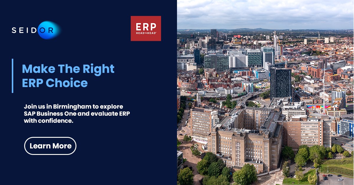 SeidorIreland's tweet photo. Make the right ERP choice for your business.

Join us at the Lumenia ERP HeadtoHead event in Birmingham to explore SAP Business One and evaluate ERP functionality and value.

Meet our SAP experts and ask your questions.

Learn more: https://t.co/sn6J0BqBPX https://t.co/QRu3wNfFUs