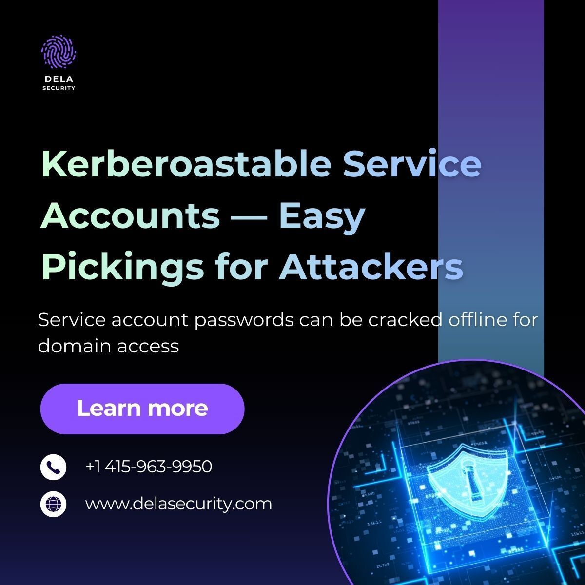 DelaSecurity's tweet photo. Service accounts aren’t just “background” — Kerberoastable accounts let attackers crack passwords offline and escalate privileges. Rotate creds, reduce rights, and monitor tickets.

#DelaSecurity #DelaIEM #IdentitySecurity #Kerberos https://t.co/u5frVSMcQe