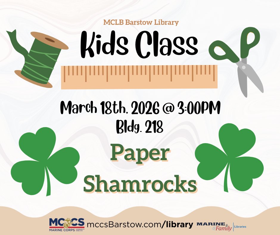 MCLB_Barstow's tweet image. Take a Look 👀

Join our @MCCSBarstow Library for stories and crafts happening this week!
For more information, visit mccsBarstow.com/library or call 760-577-6395
#MCLB #library #readingisfun #mclbbarstow