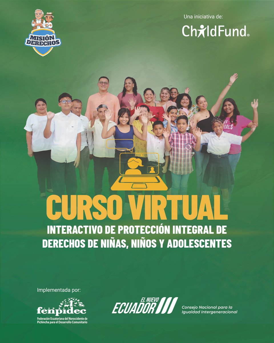 📌 En alianza estratégica con <a href="/ChildFundEc/">ChildFund Ecuador</a>, presentaremos el curso virtual interactivo de protección integral de derechos de niñas, niños y adolescentes #MisiónDerechos.
📆19 marzo 2026
⏰10h00
📍<a href="/uasbecuador/">Universidad Andina</a>
▶️Tansmisión en vivo por Facebook Live: CNII.Intergeneracional