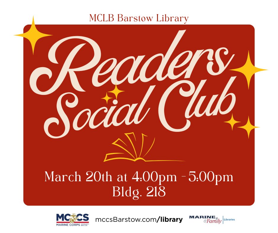 MCLB_Barstow's tweet image. Take a Look 👀

Join our @MCCSBarstow Library for stories and crafts happening this week!
For more information, visit mccsBarstow.com/library or call 760-577-6395
#MCLB #library #readingisfun #mclbbarstow