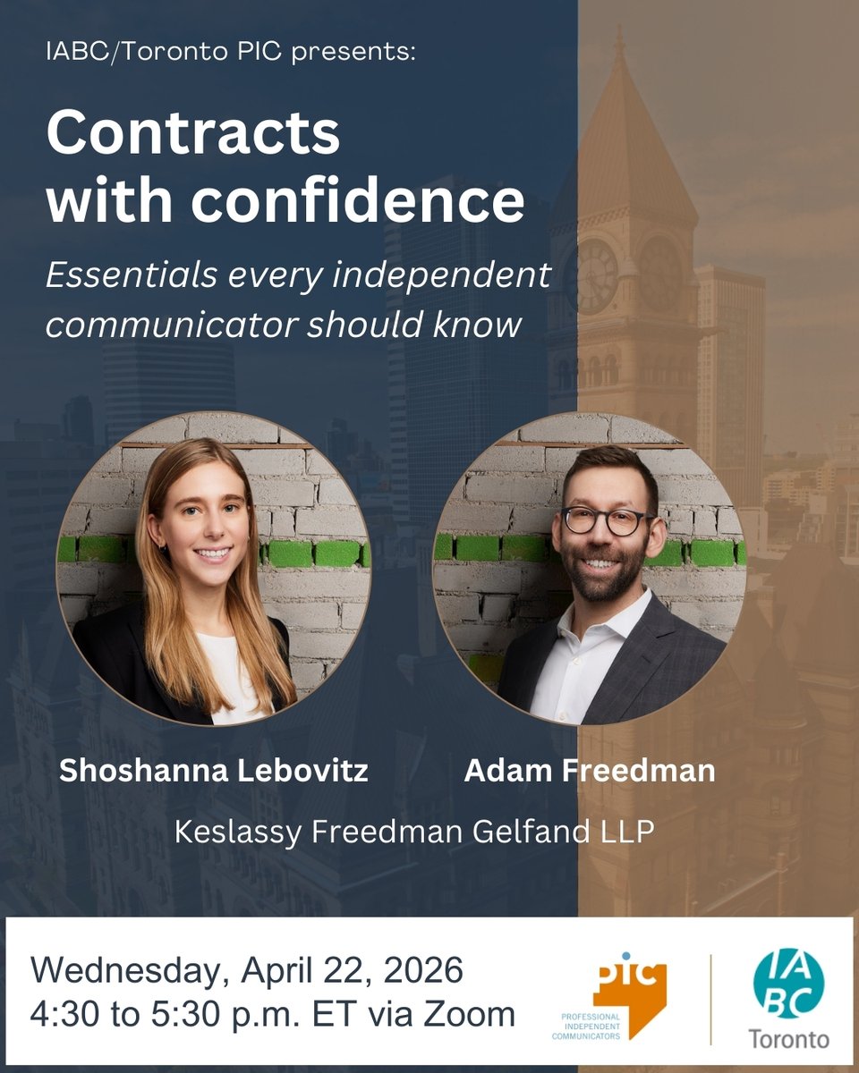 pictoronto's tweet photo. April will be here before you know it! So don't wait to sign up for our Zoom session on Contracts With Confidence, 4:30 to 5:30 p.m. on April 22. This conversation with two contract lawyers will include the clauses you don’t want to overlook + much more: https://t.co/hJSyDzDIJt https://t.co/YJZvwyvq3Q