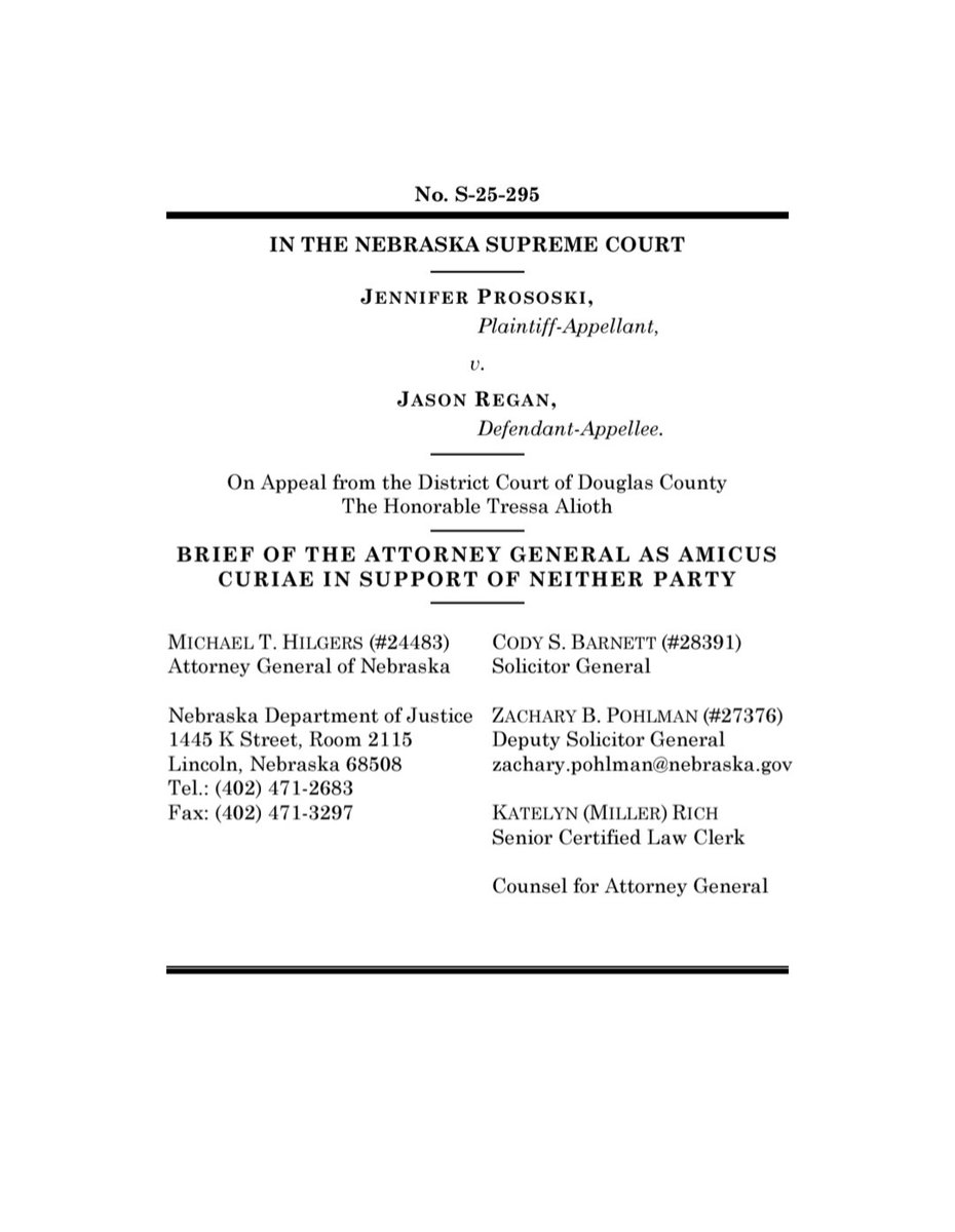 HigenyiSimonKas's tweet photo. The Nebraska Attorney General’s recent amicus brief in Prososki v. Regan, No. S-25-295 offers an insightful tech-forward take on the future of the legal profession of specific AI regulations. https://t.co/twwyidrj7Q
#AI #techlaw #law #innovation https://t.co/MtXV6QbLRu