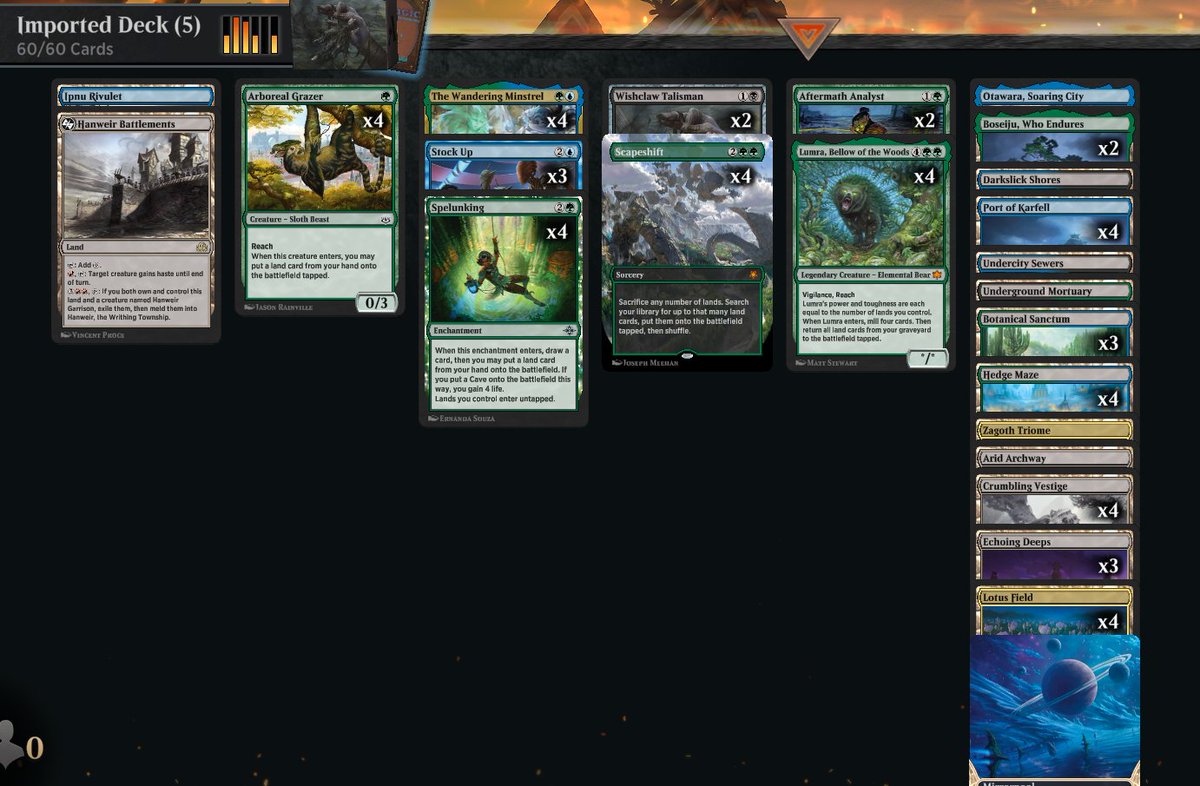 MasseroniLuca's tweet photo. pioneer is dead and I am the king (format is shit, but deck is fun and I need rares wildcards lol) #MTGPioneer #MTGArena https://t.co/defpqByFLi