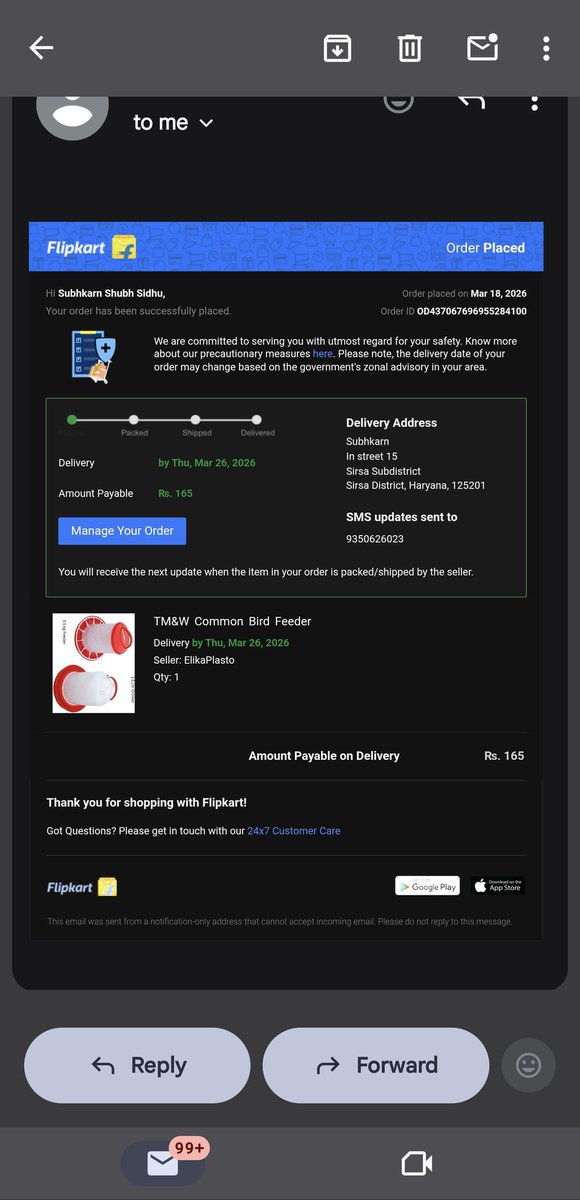 casingla1993's tweet photo. @flipkartsupport I received an order confirmation email for a purchase that I did not make. Please investigate this and cancel the order immediately. https://t.co/OmN9Cc5Lym