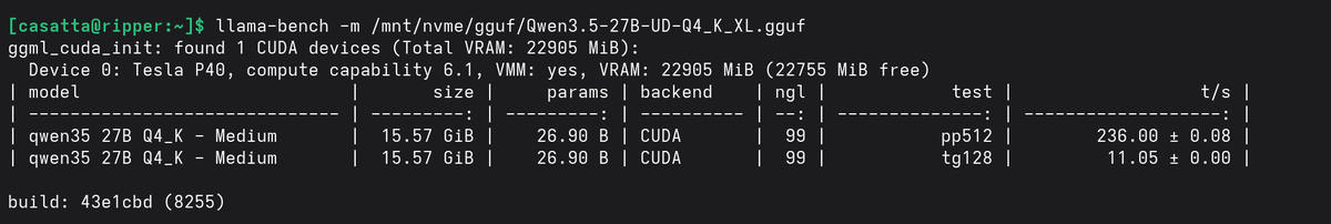 RCasatta's tweet photo. @y_popravka @sudoingX Dense model are not great on this card, we can't have everything at this price https://t.co/eQDBWqHjA8