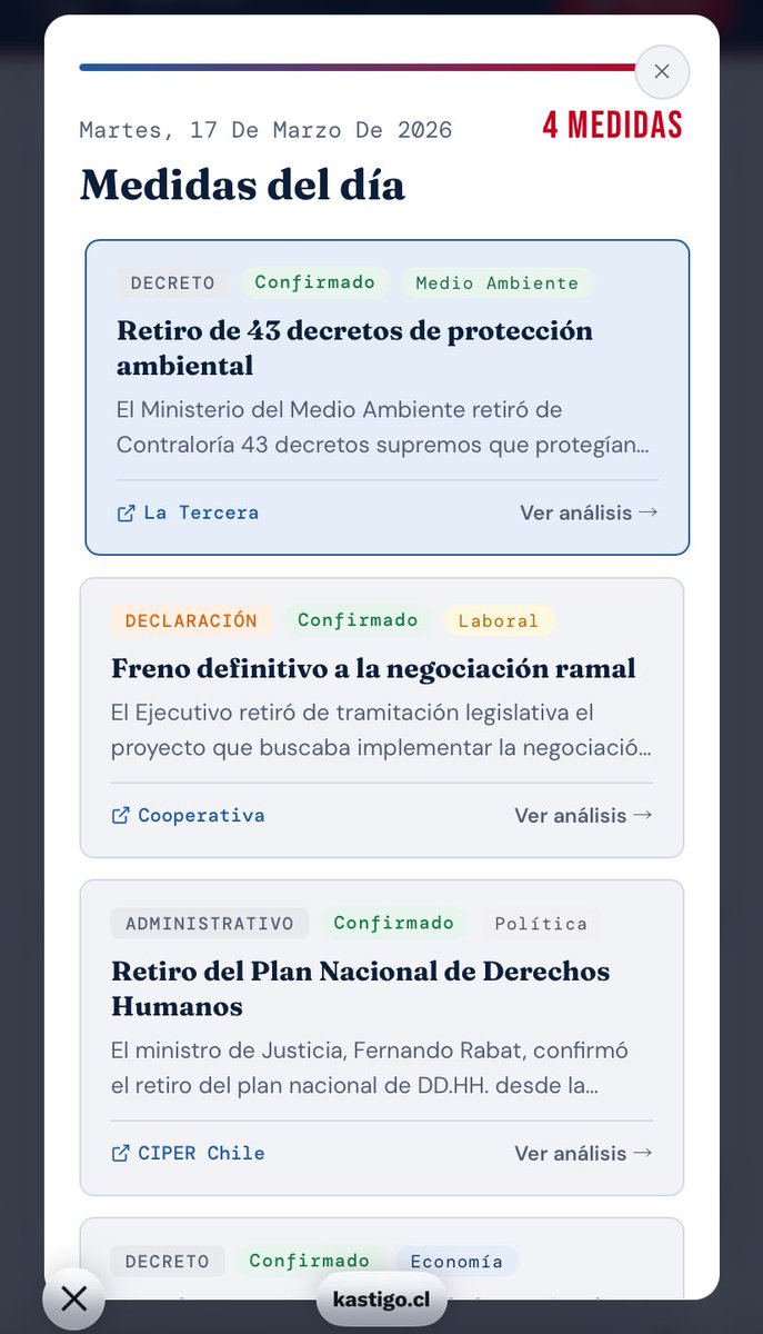 Hicieron una página web que muestra todas las medidas hechas por el gobierno actual con un calendario interactivo. Al hacerle click a la fecha se verán los detalles kastigo.cl