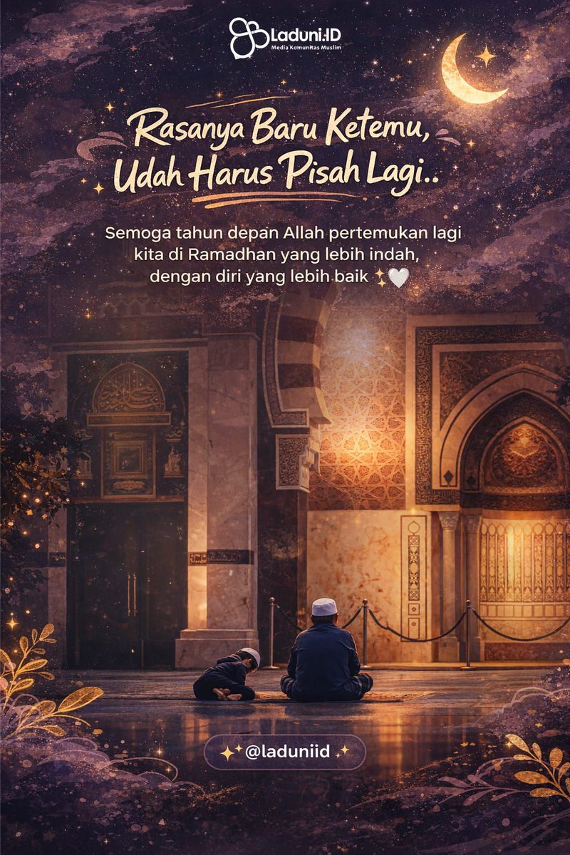 laduniid's tweet image. ✨ *Baru aja nyaman… eh Ramadhan udah pamit duluan* ✨

Rasanya cepet banget ya—
dari yang awalnya biasa aja,
jadi yang paling ditunggu tiap hari 🌙

#ramadhan #hijrah #hatitenang #doa #idulfitri