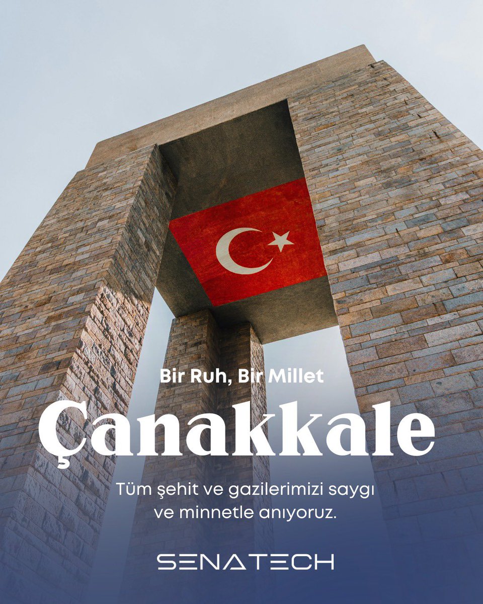 senatechtr's tweet photo. Bir Ruh, Bir Millet

Çanakkale…

Tüm şehit ve gazilerimizi saygı ve minnetle anıyoruz.

#18Mart #18MartÇanakkaleZaferi #SenaTech https://t.co/IPlerhY3I1