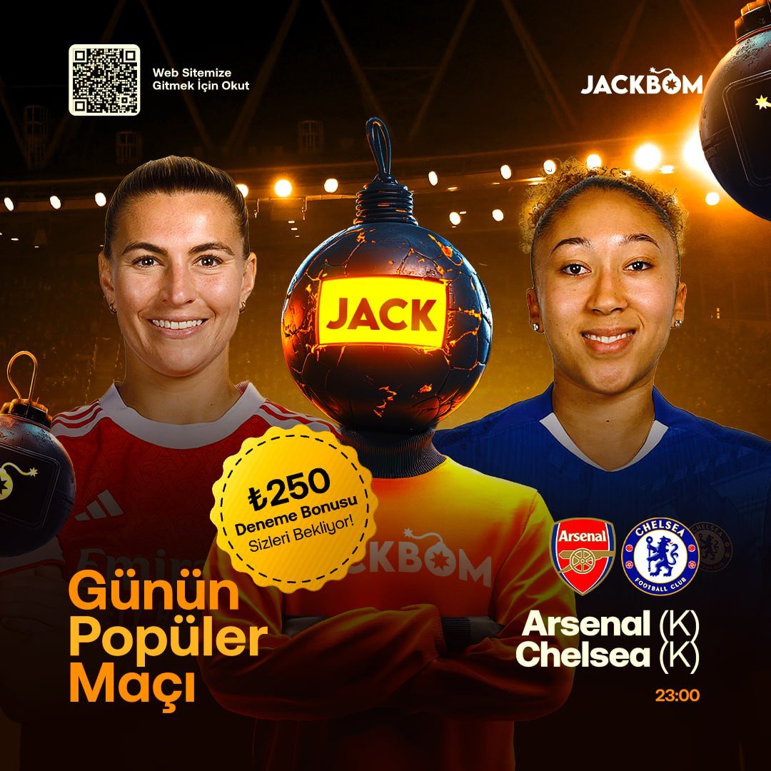 jackbom_tr's tweet photo. 🏆 Arsenal(K) 🔤🔤 Chelsea(K)

⚽️ Bugünün Patlamaya Hazır Maçı!

🗓 24.03.2025 - 23:00

🔥 Gol sesiyle stadyum değil, Jackbom patlar!

🎯 Kuponunu kur, heyecana ortak ol!
📲 Maçın ritmi Jackbom'da atıyor!

💣Jackbom Güncel Adres: https://t.co/3H0O6BTqnf https://t.co/fXe4esFjSZ