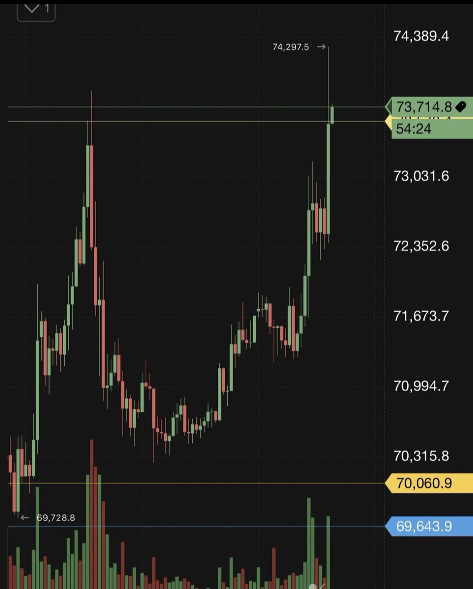 NancyHolde13357's tweet photo. Breaking the resistance & skyrocketing to new highs ๐๐
Watch the bulls run wild as the price shatters 73,714.8 and aims for the next big target! ๐
#Trading #ChartAction #Breakout" ๐ฅ https://t.co/VJHhu7ptno