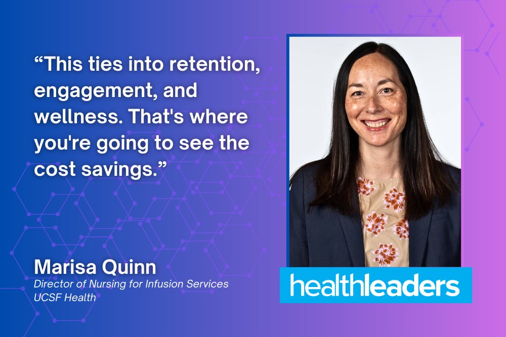 HealthLeaders's tweet image. According to Marisa Quinn, director of #nursing for infusion services at @UCSFHospitals, the value of #AI in #staffing and #WorkloadBalance is that it reduces #AdministrativeBurden and adds objectivity and visibility to complex real-time decision making: healthleadersmedia.com/cno/how-ai-can…