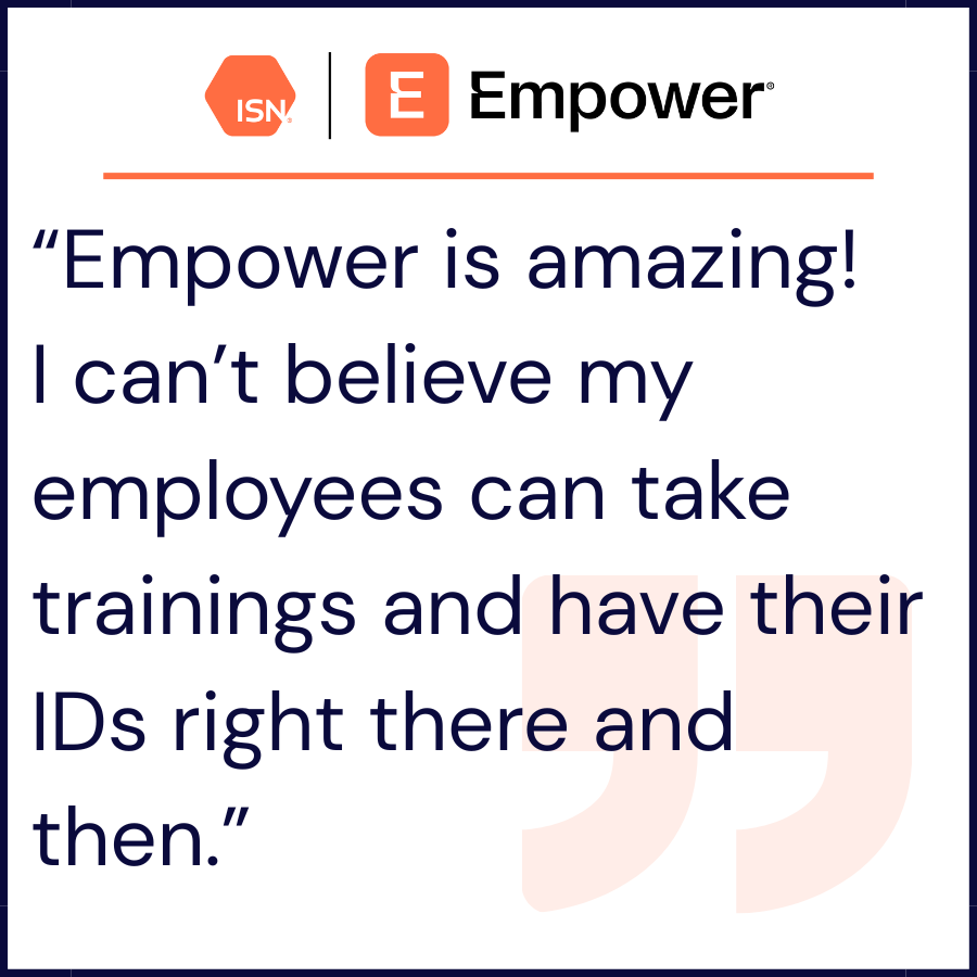 join_empower's tweet photo. With ISN's Empower app, workers can access their ISN ID, view jobsite requirements and compliance status, complete trainings on-the-go, create Al-generated Toolbox Talks, and much more.

If you're a worker, download the Empower app and learn more today: https://t.co/INthpod57y https://t.co/XgQtRo4K3b