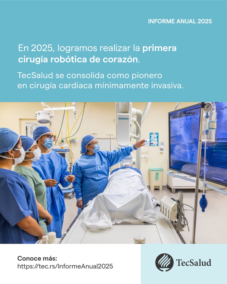 TecSaludMX's tweet photo. Desde el Hospital Zambrano Hellion ampliamos los horizontes quirúrgicos en cardiología.​

Conoce más en el Informe Anual 2025: https://t.co/Av6owB7ASx https://t.co/fgYq1iSs5j