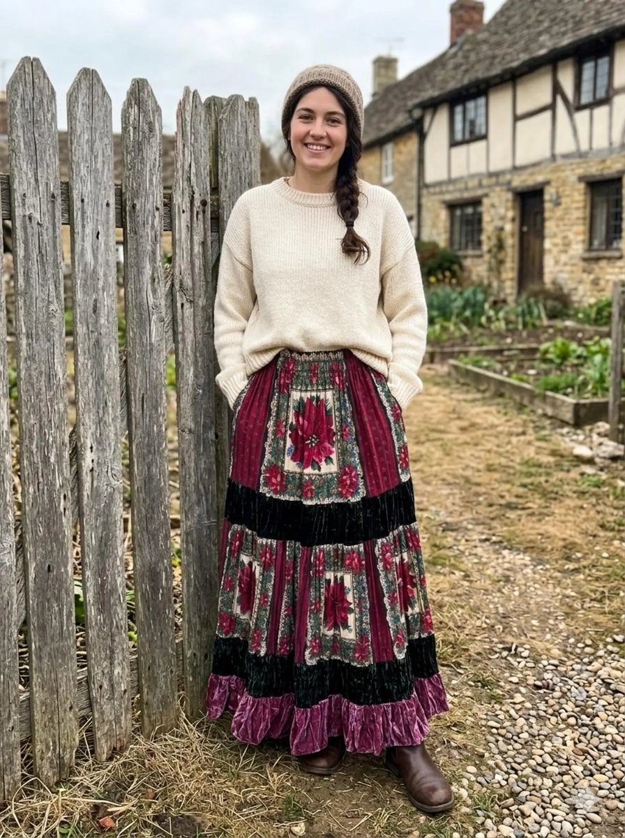 80014au's tweet photo. Vintage Boho 37" Long Maxi Skirt Green and Burgundy Crushed Velvet Tiers Handmade Betty Tidwell Size Large Holiday https://t.co/L2NHCuAJD5 #vintageskirt #retrobohostyle #bohoclothing #bohemianfashion #vintagefashion https://t.co/uJ65fNUxv9