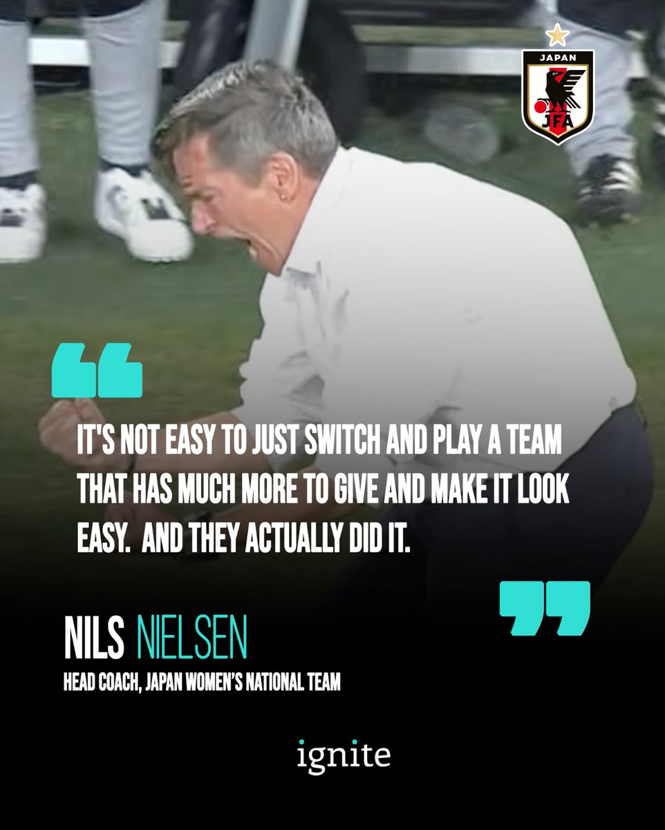 ignitetalent's tweet photo. Japan book their spot in the @afcasiancup final! 🇯🇵

Head Coach Nils Nielsen and Assistant Coach Leah Blayney's @jfa_nadeshiko blew past South Korea 4-1; that's 28 goals scored, 1 conceded across 5 matches. 🔥

Incredible achievement, both! 🦅

Full story: https://t.co/OmVI4mQxct https://t.co/xLLoTNkhyA