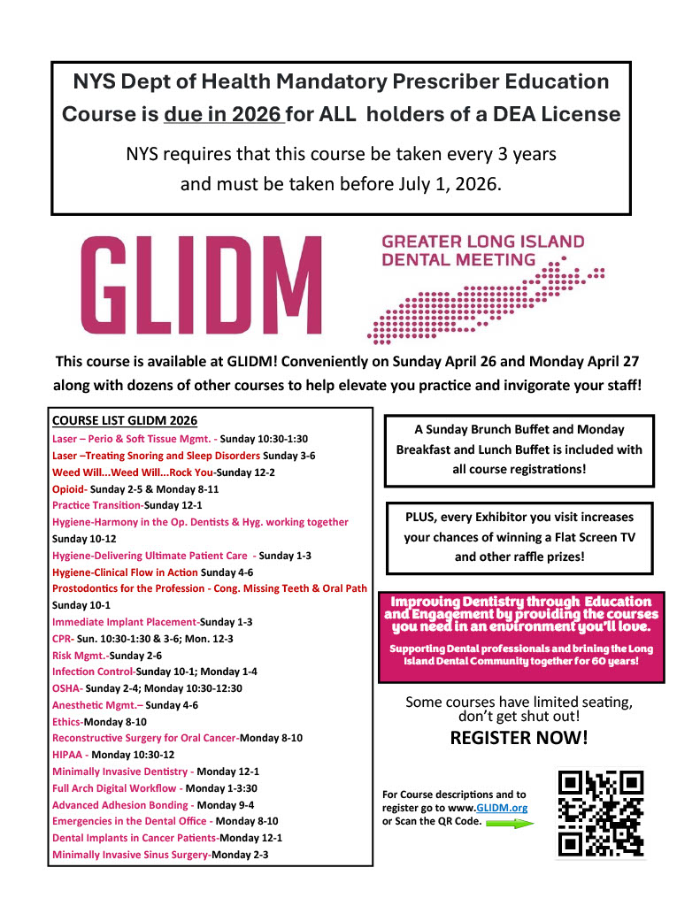 NYS Mandated Opioid Course due by July 1, 2026! Register at GLIDM.org to stay in compliance. Or scan the QR code.