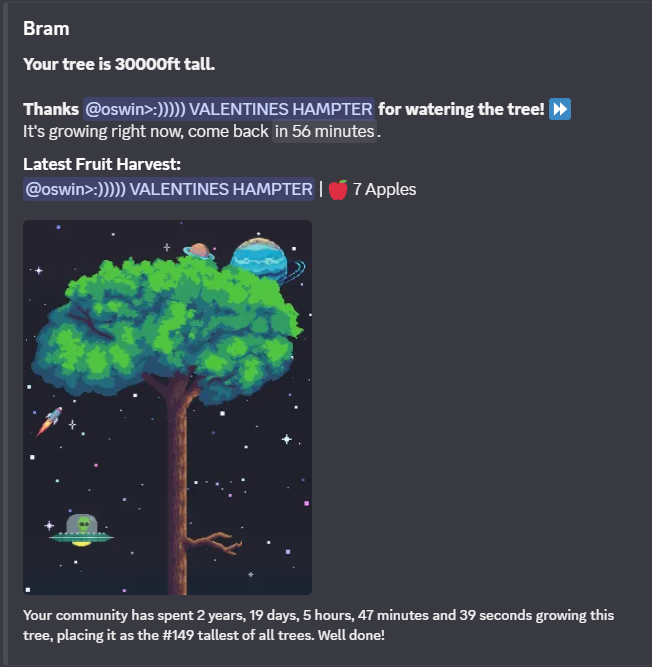bsdchronicles's tweet photo. Our beloved server tree, Bram, hit 30,000ft!!🥳🎉🎉🎉🎉 https://t.co/ulwIkQmLY4